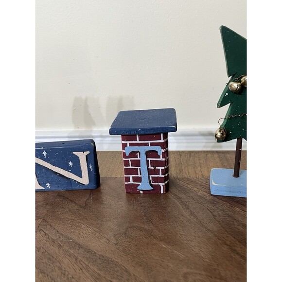 Santa Wood Sign Hand Painted/Red Clay Santa Rudolph Luminary Votive Holder VTG - Picture 5 of 16